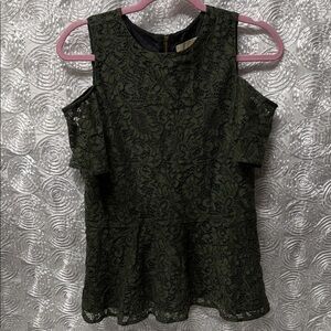 MICHAEL Michael Kors Olive Green Lace Cold-Shoulder Peplum Top